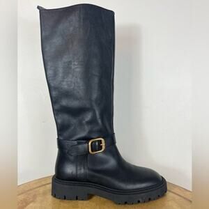 Zara Black Heeled Boots with Gold Buckle